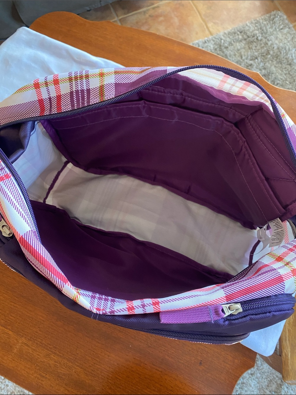 Jansport Purple Plaid Laptop Messenger Bag - Picture 4 of 12